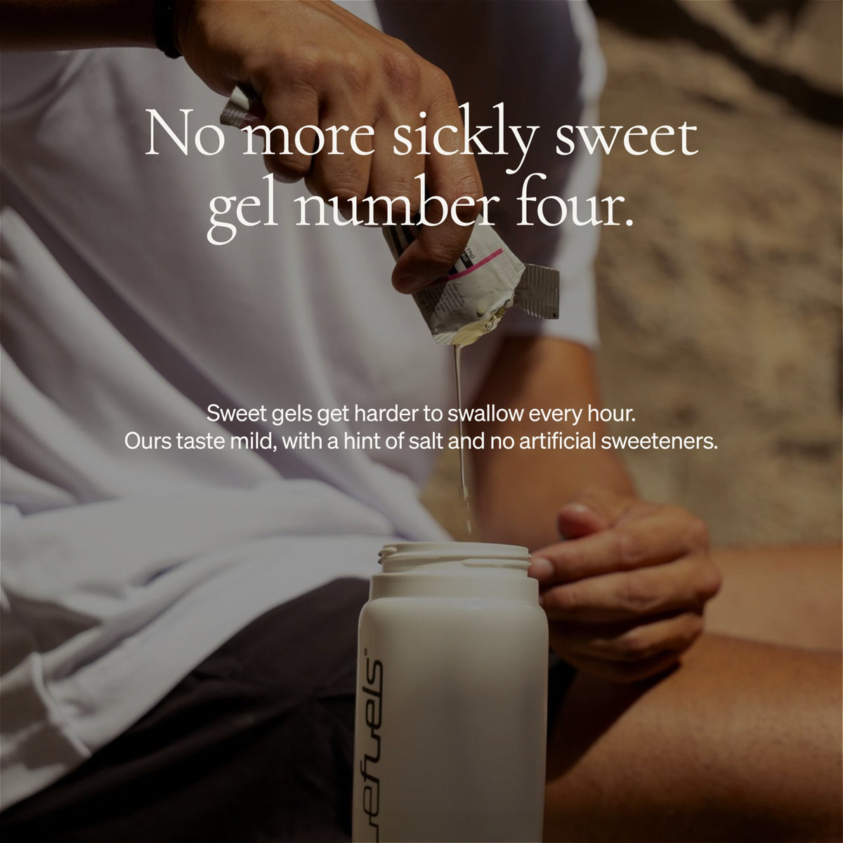A runner with an Energy Gel. No more sickly sweet gel number four.